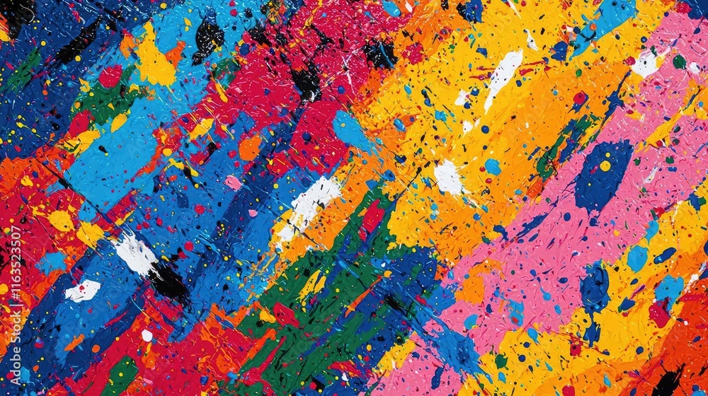 Poster Splatter abstract background concept. Vibrant abstract art featuring splashes of color and dynamic brush strokes.