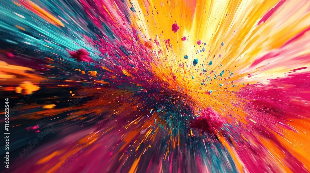Poster Splatter abstract background concept. Vibrant explosion of colors creating a stunning visual effect for art and design.
