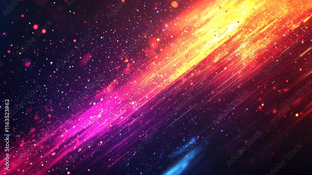 Poster Splatter abstract background concept. Vibrant abstract background with streaks of color and sparkling particles.