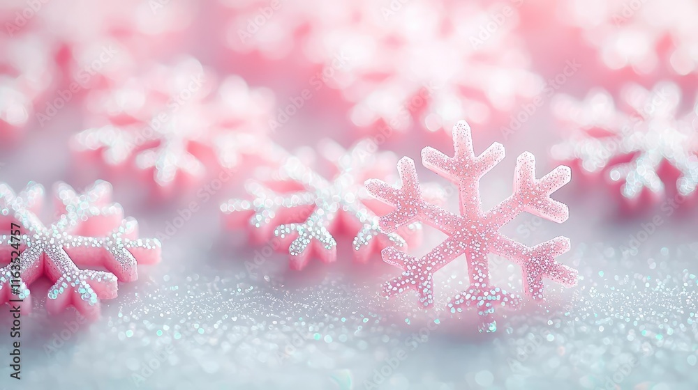 Poster snowflake abstract background idea. delicate pink snowflakes on a frosty surface, creating a whimsic