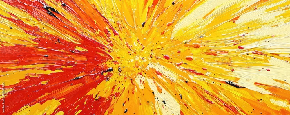 Poster splatter abstract background concept. vibrant abstract art with striking red and yellow colors radia
