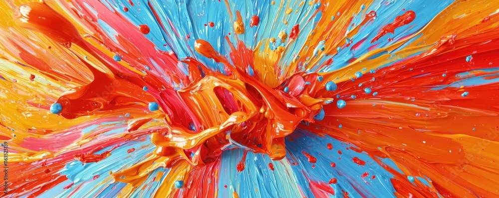 Poster Splatter abstract background concept. Vibrant splash of color with dynamic movement and energy in a creative abstract design.