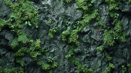 Natural Stone Wall with Moss and Organic Textures
