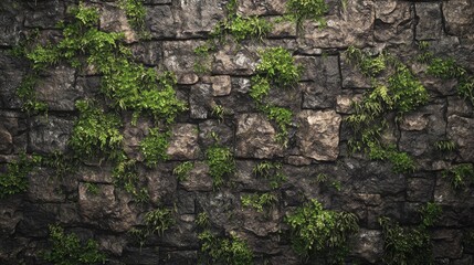 Natural Stone Wall with Moss and Organic Textures