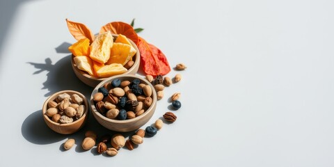 Autumnal Dried Fruit and Nut Mix in Wooden Bowls
