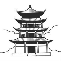 Chines Day Pagoda line  art illustration 