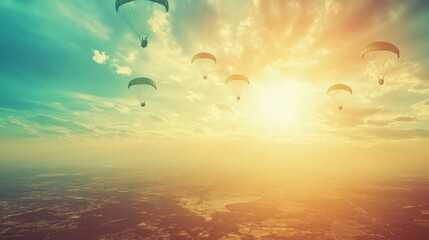 Aerial View of Parachute Landings in Natural Light