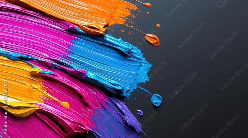 Poster Splatter abstract background concept. Vibrant and colorful paint strokes create a dynamic and expressive art background.