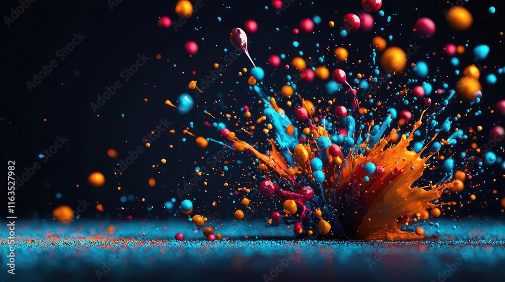 Aufkleber Splatter abstract background concept. Vivid splash of colorful paint creating dynamic visual art in contrast to a dark background.