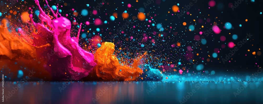 Aufkleber Splatter abstract background concept. Colorful splashes of paint create vibrant patterns on a dark background.