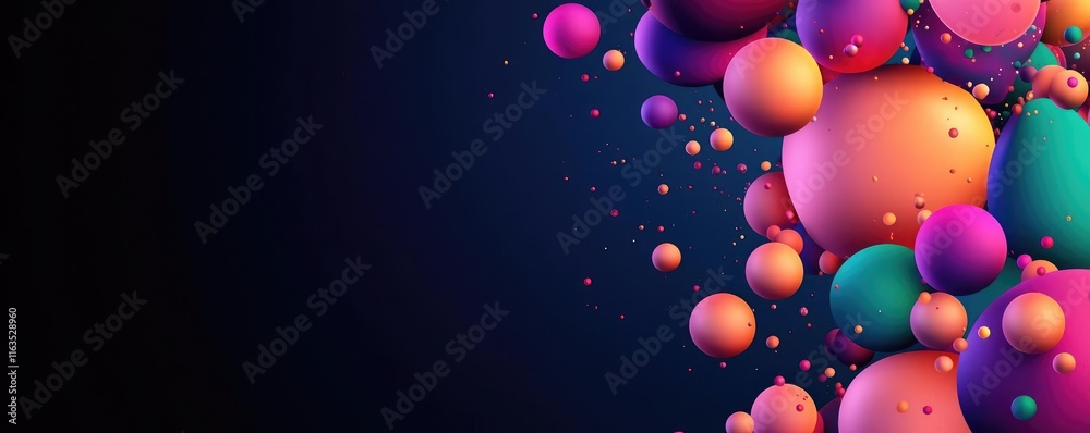 Poster splatter abstract background concept. colorful abstract spheres creating a vibrant, modern design pe
