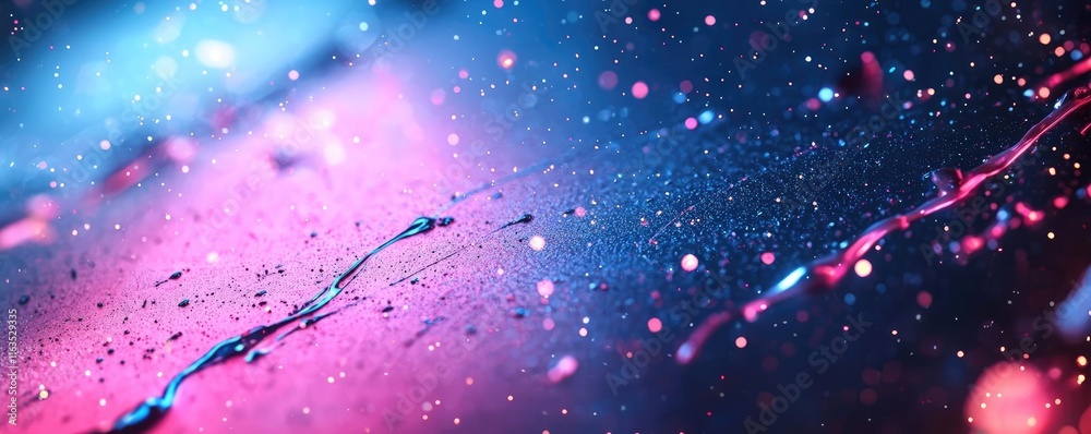 Poster Splatter abstract background concept. Abstract splash of colors with vibrant neon lights creating a surreal atmosphere.
