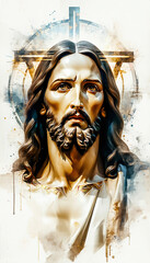 Jesus Christ portrait abstract original art for easter holiday and good friday