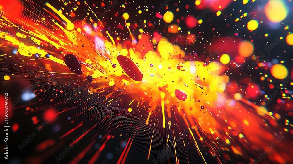 Poster Splatter abstract background concept. Vibrant explosion of colors creating a dynamic abstract background.