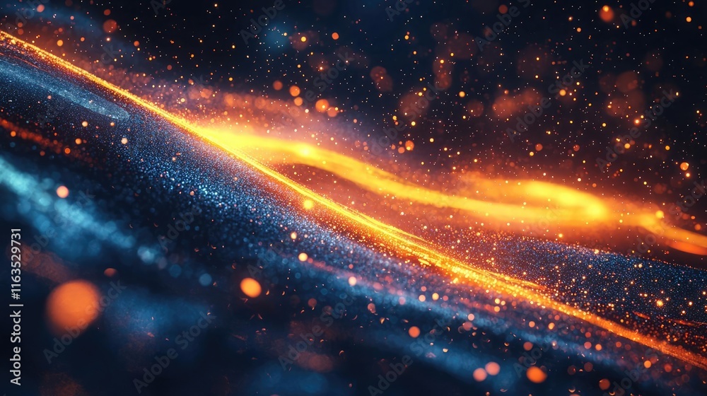Poster Splatter abstract background concept. Vibrant abstract background with glowing lines and shimmering particles for creative designs.