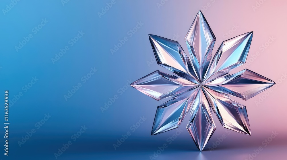 Poster Snowflake abstract background idea. A beautiful crystal snowflake on a gradient background, symbolizing winter and elegance.