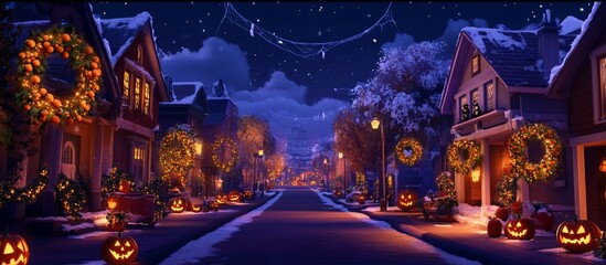 Obraz premium Cozy Halloween Night Street Scene.