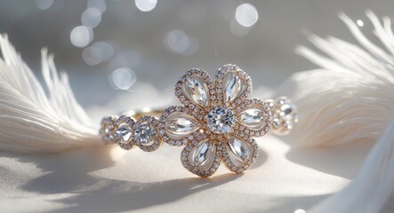 Naklejka premium A white flowery band with a lot of crystals and diamonds