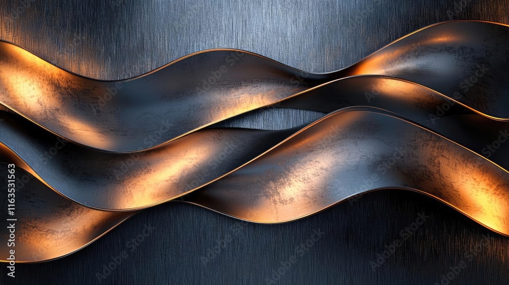 Poster Brushed abstract background concept. Abstract metallic waves with a reflective surface creating a harmonious design effect.