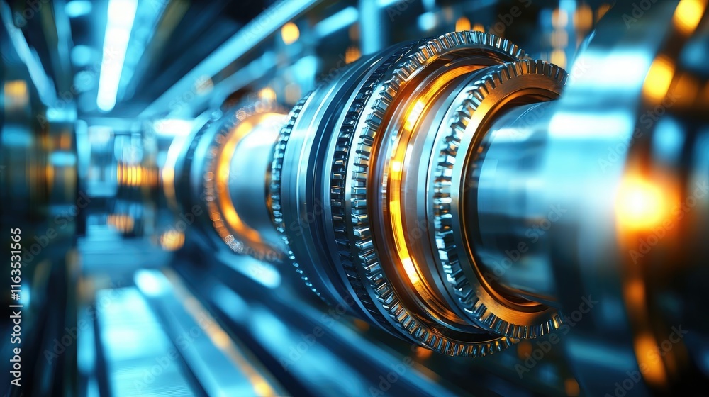 Aufkleber Brushed abstract background concept. Close-up view of intricate machinery with glowing elements and metallic textures.