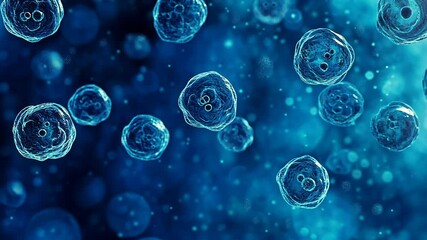 Unique microscopic view of cells in a blue environment showcasing biological activity and diversity