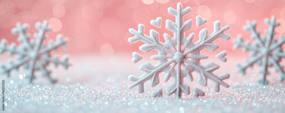 Aufkleber Snowflake abstract background idea. Elegant snowflakes on sparkling snow, creating a magical winter wonderland vibe.