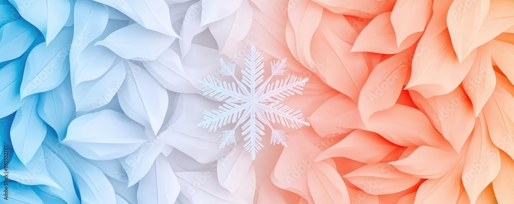 Poster Snowflake abstract background idea. Abstract floral design with cool and warm colors creating a vibrant visual contrast.