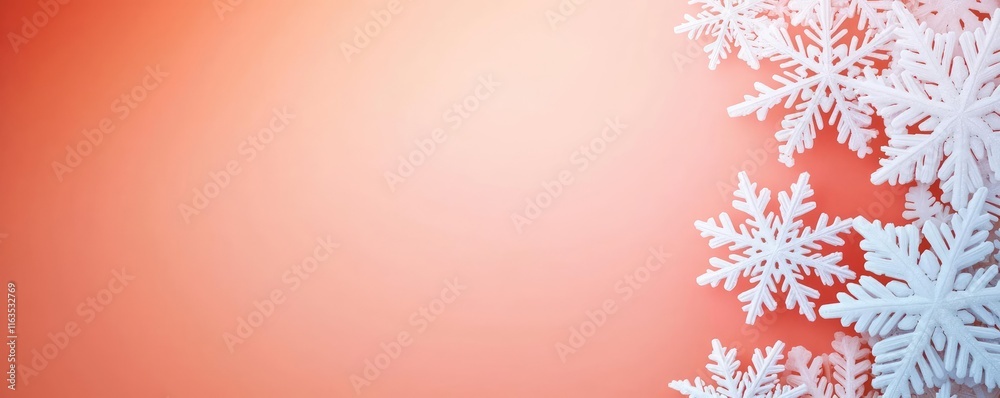 Poster snowflake abstract background idea. a serene winter landscape featuring snowflakes on a warm gradien