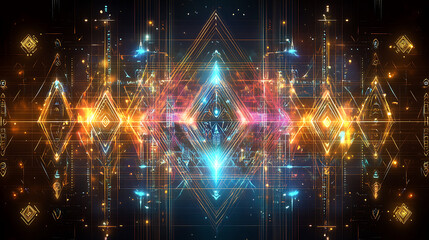 Obraz premium vibrant fantasy style tribal pattern with glowing lines and geometric shapes