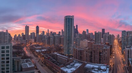 Skyline at Sunrise: A Breathtaking Panorama of Cityscape and Colorful Sky