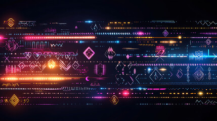 Fototapeta premium Futuristic tribal pattern with glowing lines and vibrant colors