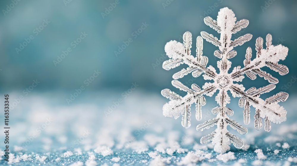 Aufkleber snowflake abstract background idea. a detailed snowflake rests on a sparkling surface showcasing win