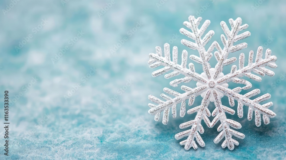 Aufkleber Snowflake abstract background idea. A delicate snowflake resting on a soft blue background, embodying winter's beauty.