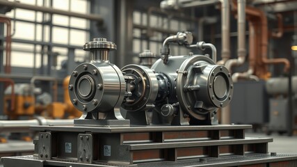 Industrial Centrifugal Pump Close-up View of a High-Pressure Fluid Transfer System in a Factory Setting