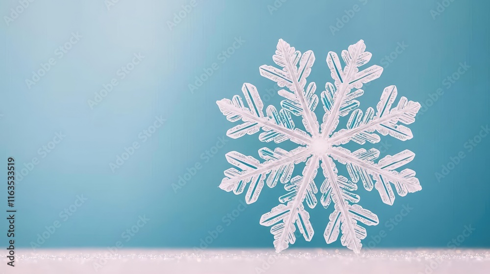 Poster Snowflake abstract background idea. Beautiful snowflake on a soft blue background, capturing winter's delicate charm.