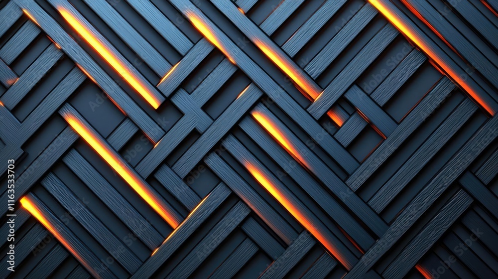 Poster brushed abstract background concept. abstract pattern of woven wooden strips with glowing orange hig