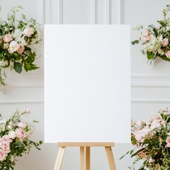 mock-up of a blank white welcome sign on an easel. presentation of a wedding or party.