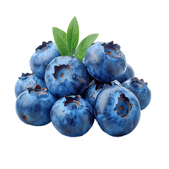 Obraz premium Fresh juicy blueberries with green leaves Transparent Background.