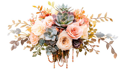 beautiful watercolor style boho bouquet featuring pastel toned flowers and succulents, perfect for any occasion