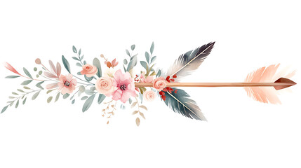 whimsical boho arrow adorned with flowers and feathers, showcasing nature beauty © ChaokuayOfficial