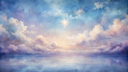 Fototapeta premium Serene Dreamscape Pastel Clouds Reflecting on a Calm Water Surface Under a Starry Sky