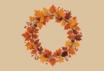 "Harvest Harmony: An Autumn Wreath Illustration"
