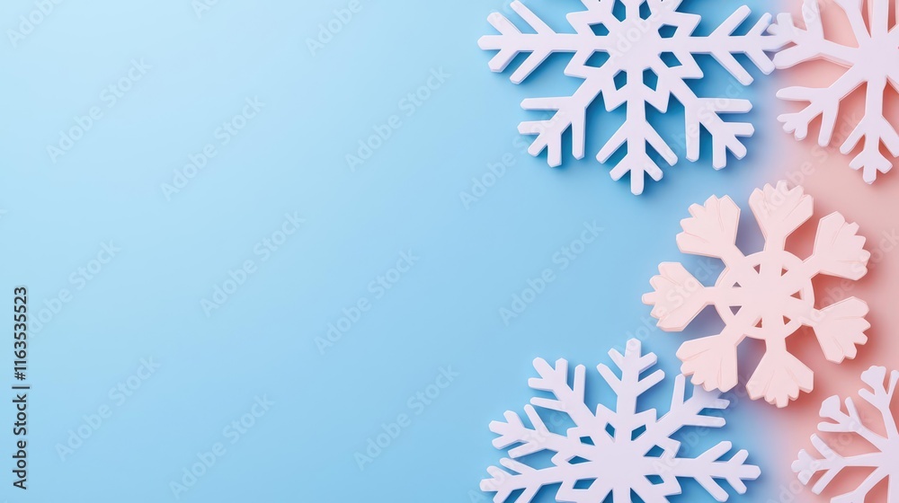 Poster snowflake abstract background idea. delicate paper snowflakes on a soft blue background, perfect for