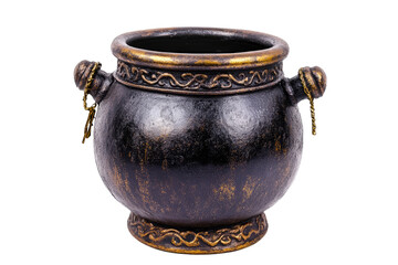 old copper cauldron isolated on white or transparent background