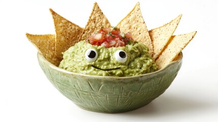 Fototapeta premium Guacamole with Tortilla Chips and Salsa in a Bowl