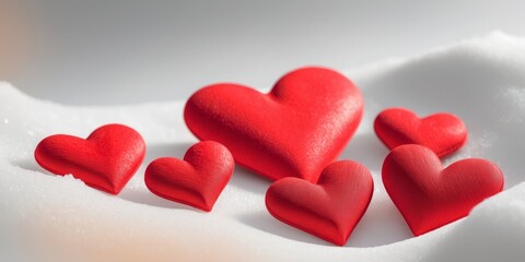 Fototapeta premium A group of red hearts arranged on a white surface