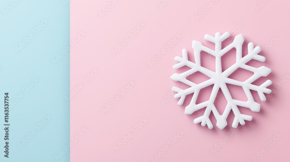 Poster snowflake abstract background idea. a minimalist snowflake on a pastel pink and blue background, sym