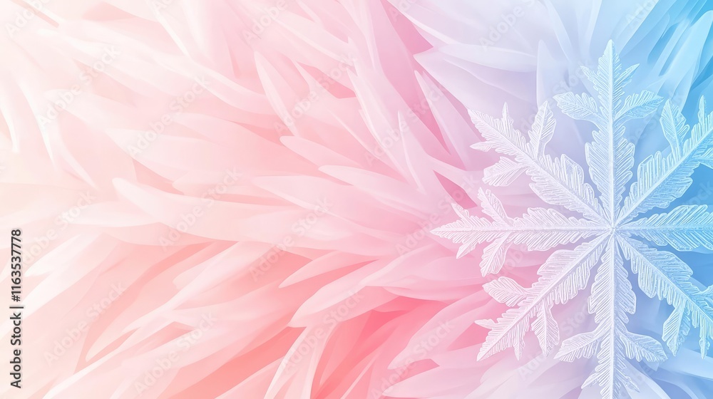 Poster Snowflake abstract background idea. Beautiful gradient abstract background with soft pink and blue hues and delicate patterns.
