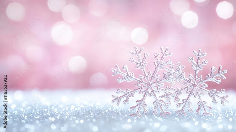 Aufkleber Snowflake abstract background idea. Delicate snowflakes on sparkling snow create a magical winter atmosphere.