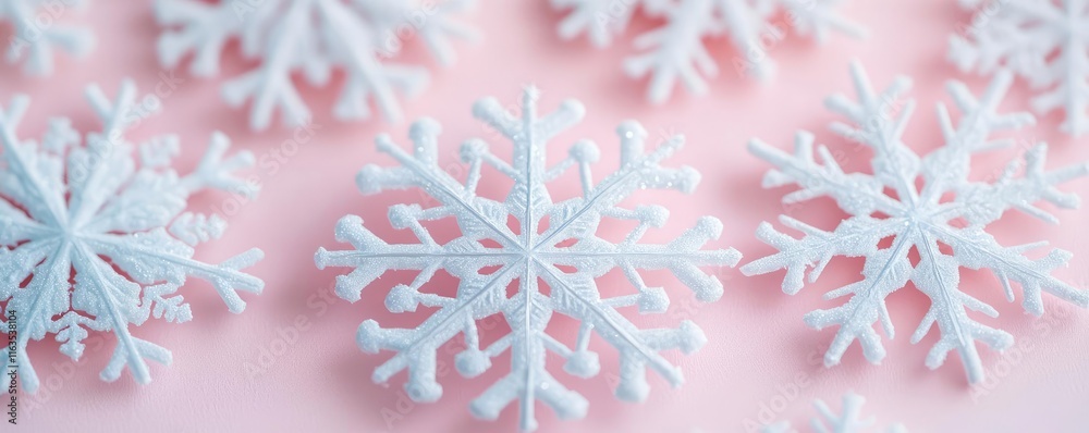 Poster snowflake abstract background idea. delicate snowflakes on a soft pink background, capturing winter 